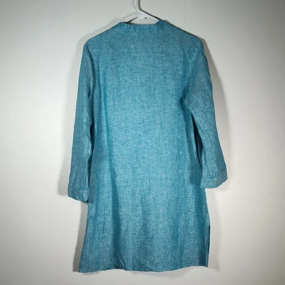 Island Company 100% linen blue shell kimono tunic coverup top M - Picture 5 of 10